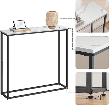 Schmaler Konsolentisch Marmor Weiß Beistelltisch 75 cm Flurtisch HOOBRO