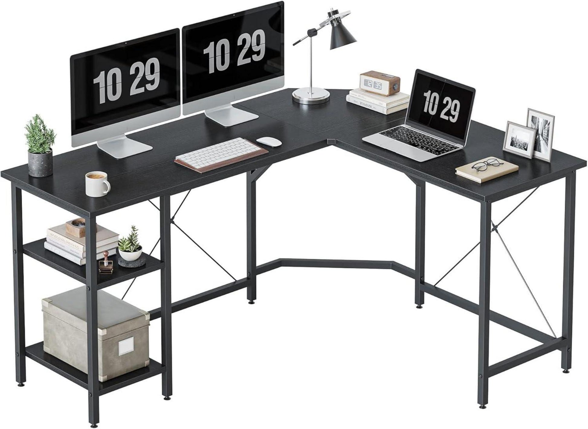 L-förmiger Schreibtisch mit Regalen und 150x120 cm - Schwarz