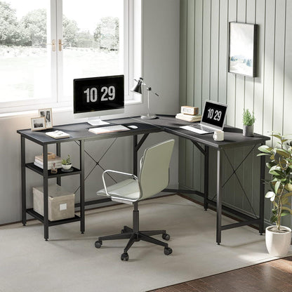 L-förmiger Schreibtisch mit Regalen 150x120 cm Schwarz