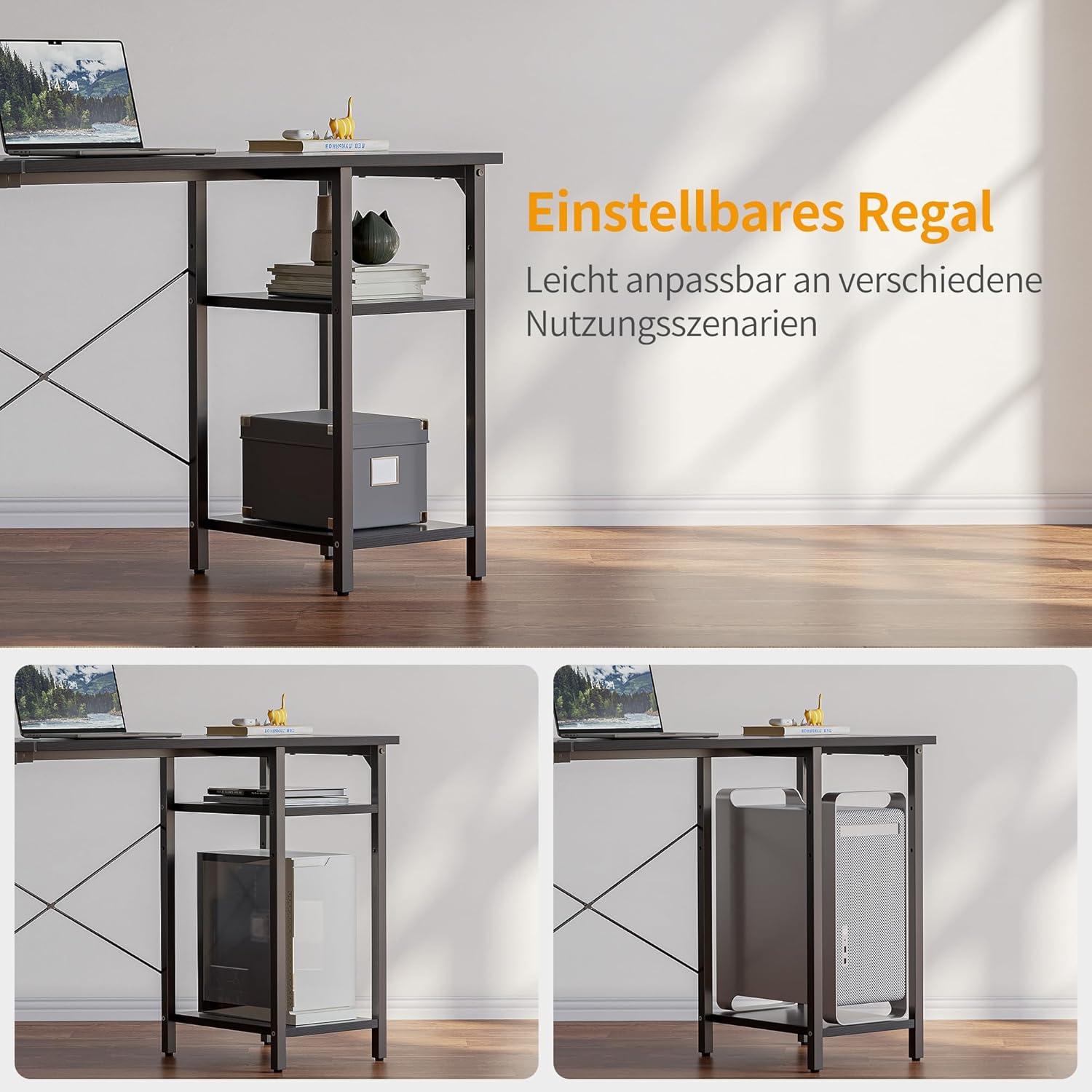 L-förmiger Schreibtisch mit Regalen 150x120 cm Schwarz Homeoffice Gaming