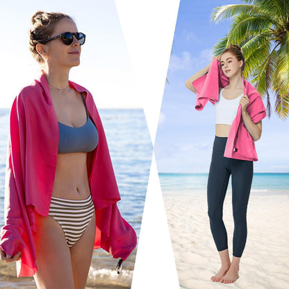 2er Set Mikrofaser Strandhandtücher Rosa 180x80cm und 80x40cm