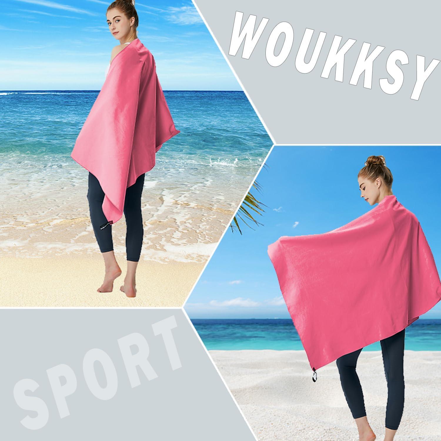 Woukksy Mikrofaser Handtuch Set Rosa 2 Stück 180x80cm+80x40cm