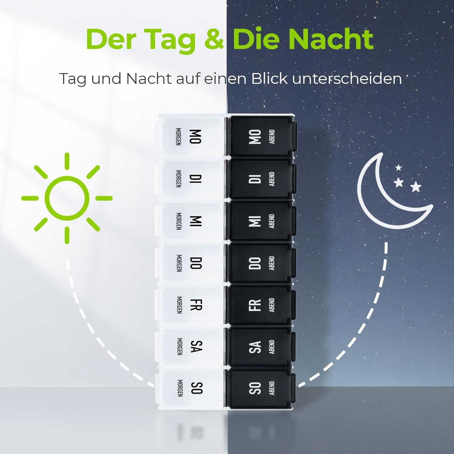 AUVON Tablettenbox 7 Tage Morgens Abends Separaten Fächern