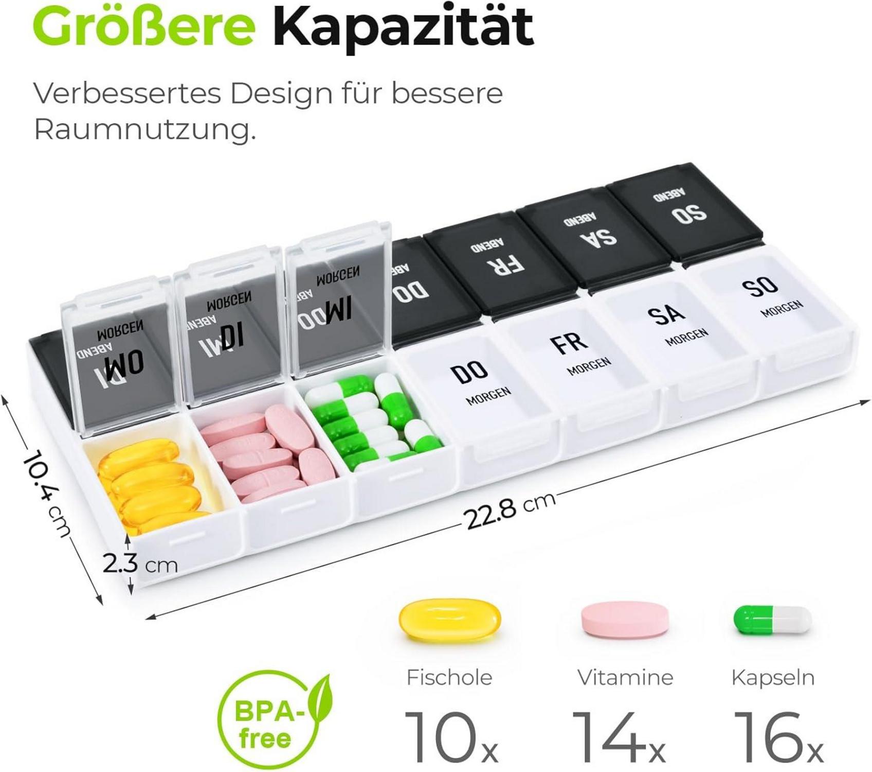 Tablettenbox 7 Tage Morgens+Abends Separat Grosse Fächer