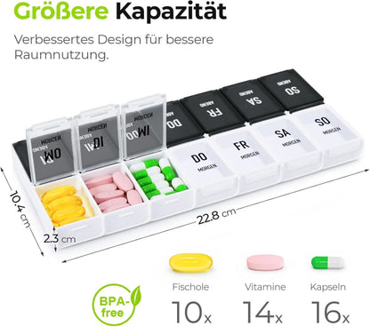 Tablettenbox 7 Tage Morgens+Abends Separat Grosse Fächer