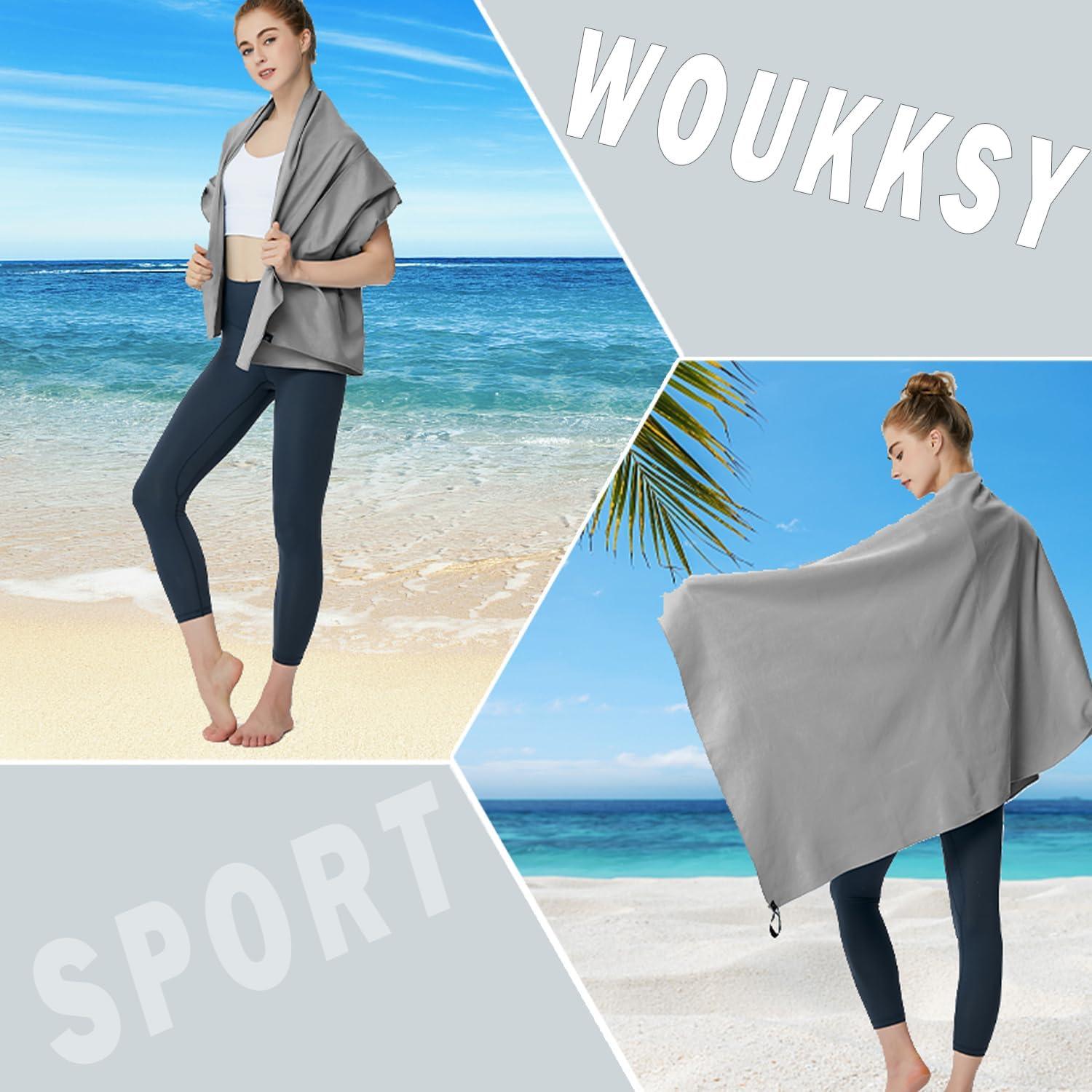Woukksy Mikrofaser Handtuch Set Strand Schnelltrocknend Grau 180x80cm+80x40cm