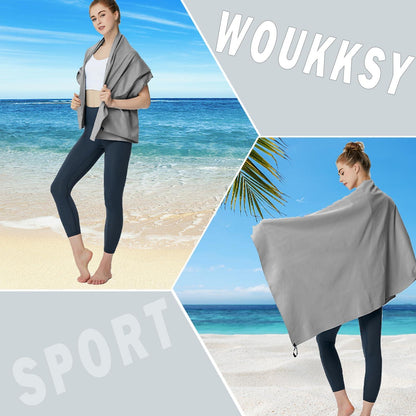 Woukksy Mikrofaser Handtuch Set Strand Schnelltrocknend Grau 180x80cm+80x40cm