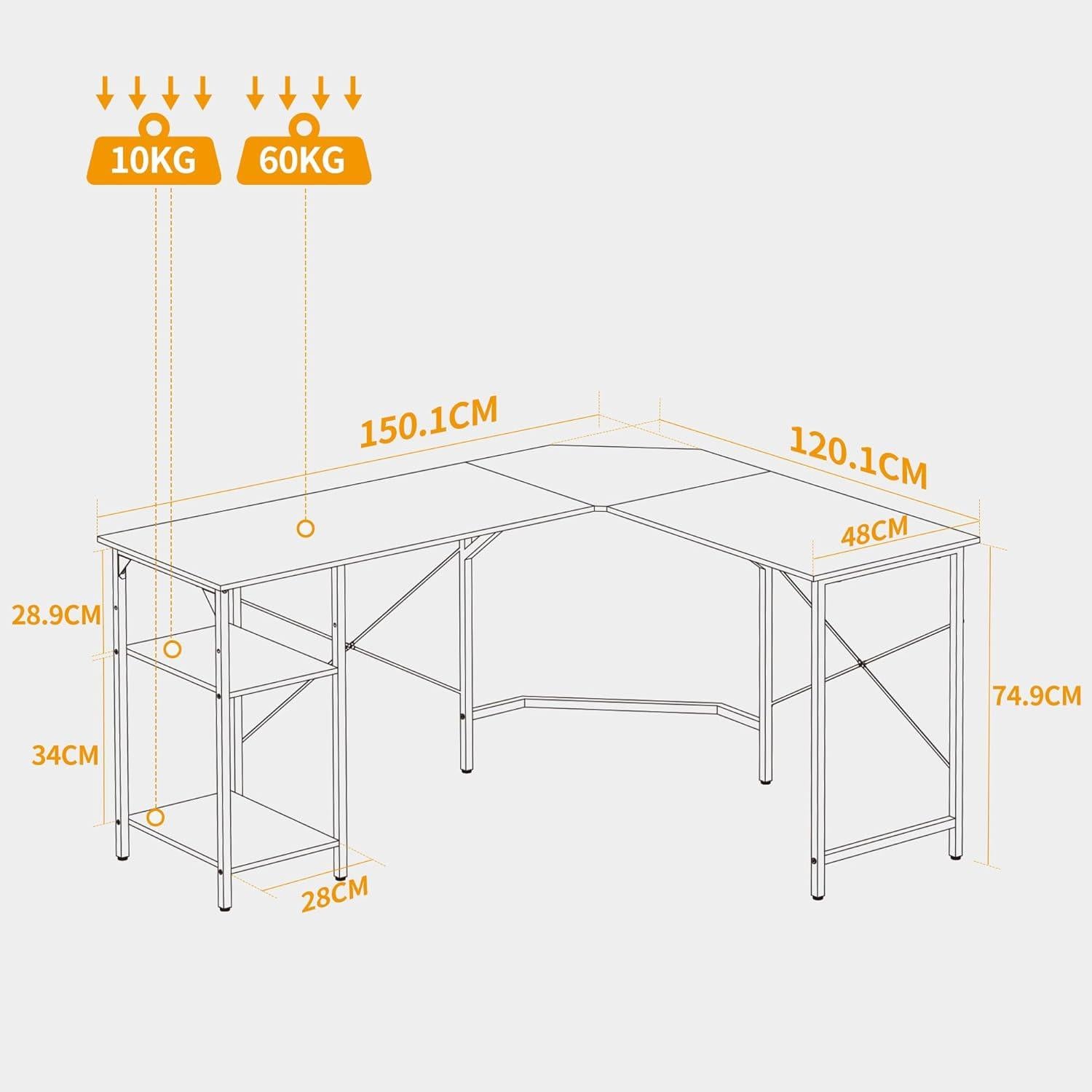 L-förmiger Schreibtisch mit Regalen 150x120 cm Eckschreibtisch Gaming