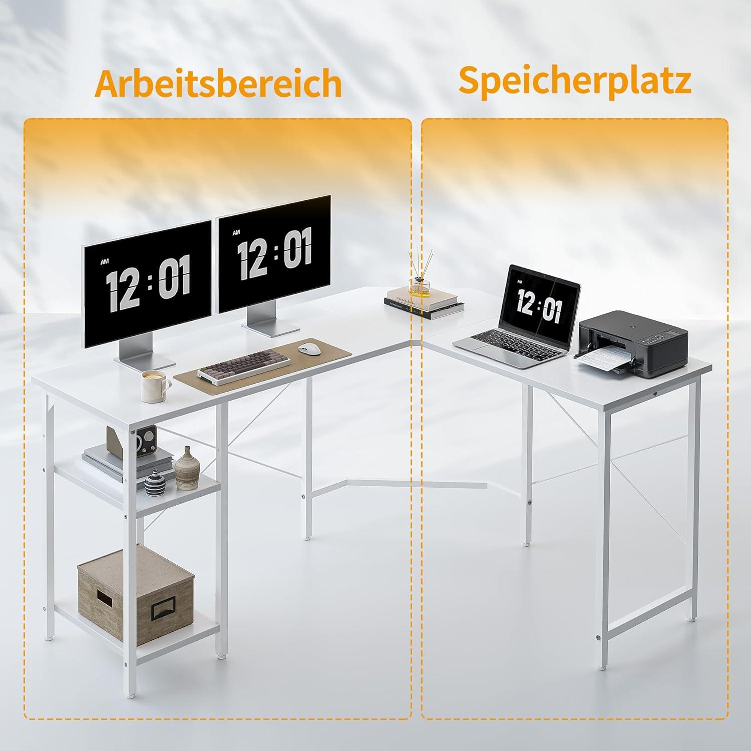 L-förmiger Gaming-Schreibtisch mit Regalen 150x120 cm