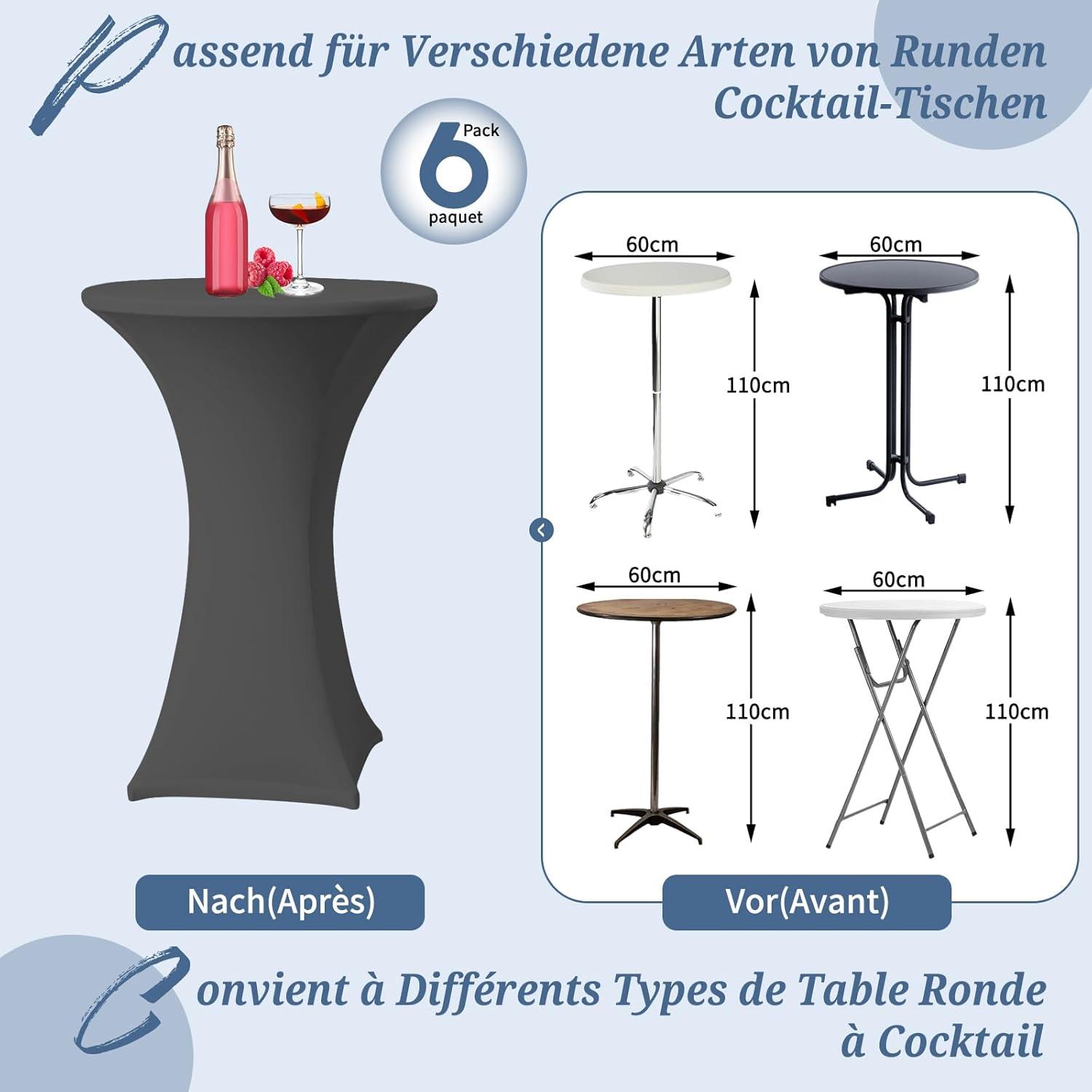 6er-Set Grau Stretch Stehtischhusse Ø60-65cm Spandex