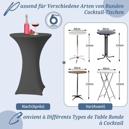 6er-Set Grau Stretch Stehtischhusse Ø60-65cm Spandex
