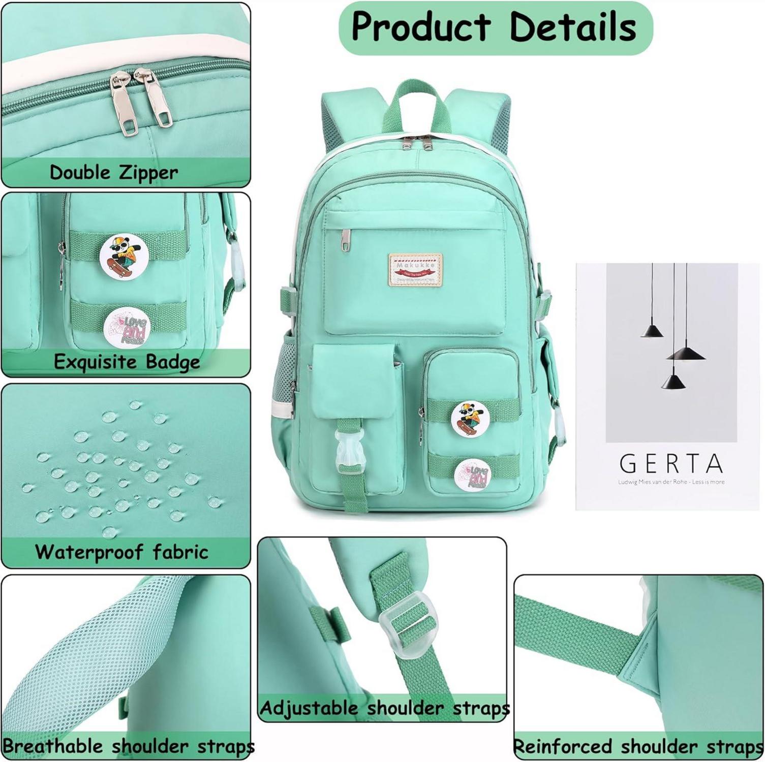 Damen Schulrucksack Mädchen Teenager Anime Bookbag Grün