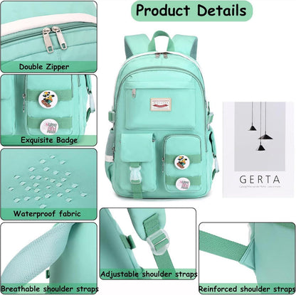 Damen Schulrucksack Mädchen Teenager Anime Bookbag Grün