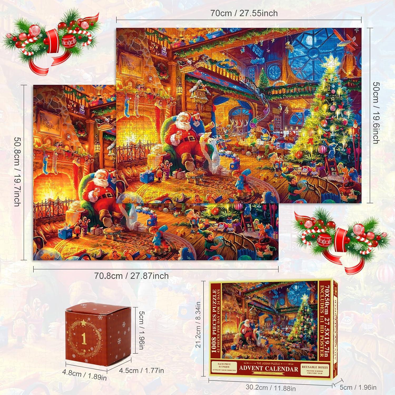 Puzzle Adventskalender 2024 Weihnachten Geschenk 1008 Teile Rot