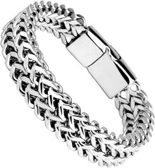 Edelstahl Franco Armband mit Magnetschnalle und Kette in Silber