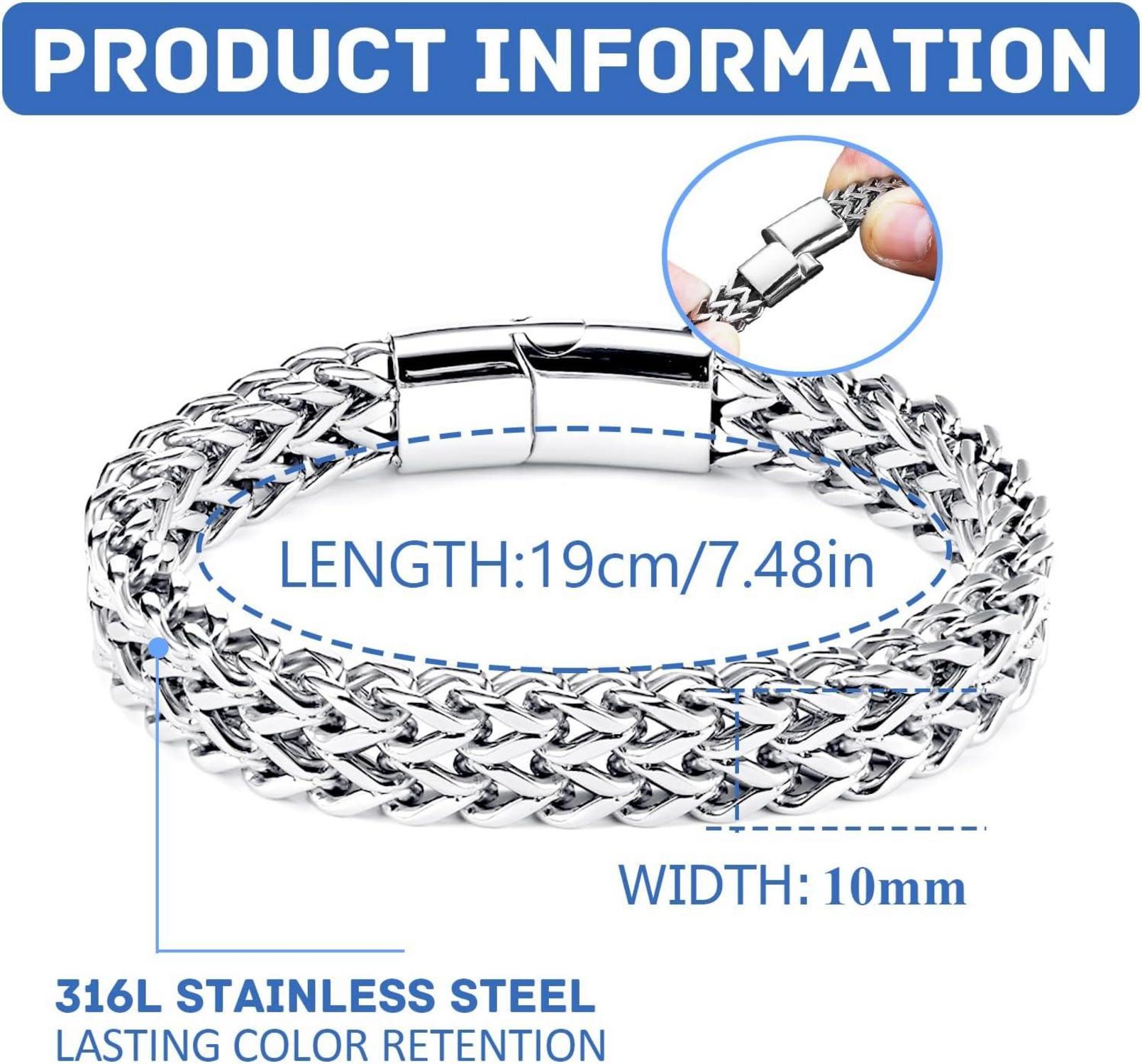 Edelstahl Franco Armband mit Magnetschnalle und Kette in Silber