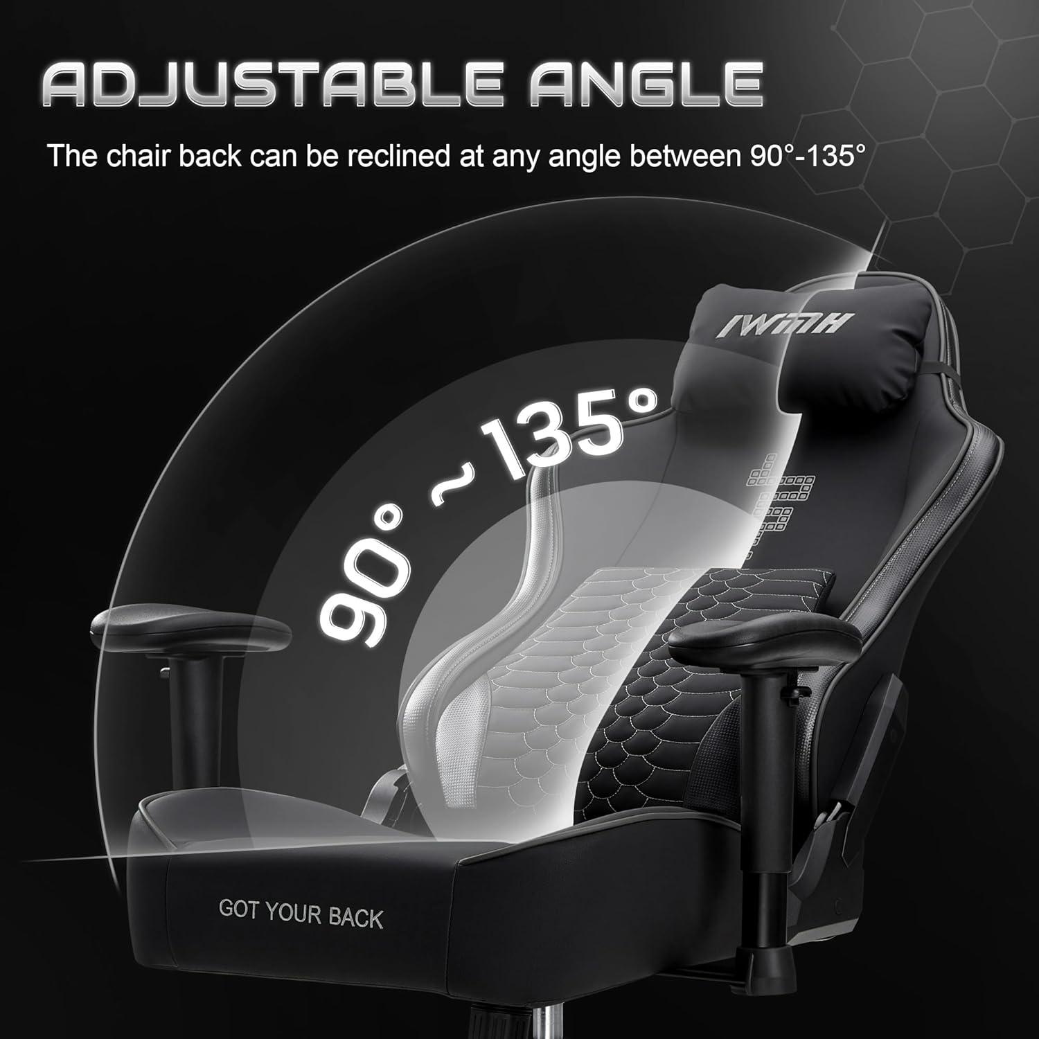 Gaming Stuhl mit 3D-Lordosenstütze, Racing Sessel Schwarz