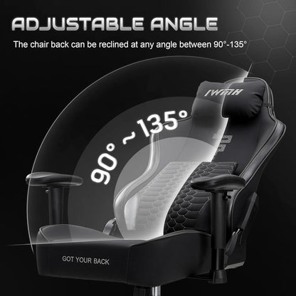 Gaming Stuhl mit 3D-Lordosenstütze, Racing Sessel Schwarz