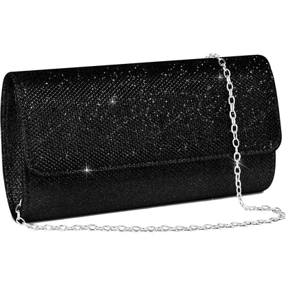 Elegante Clutch mit Kette für Damen, Schwarz