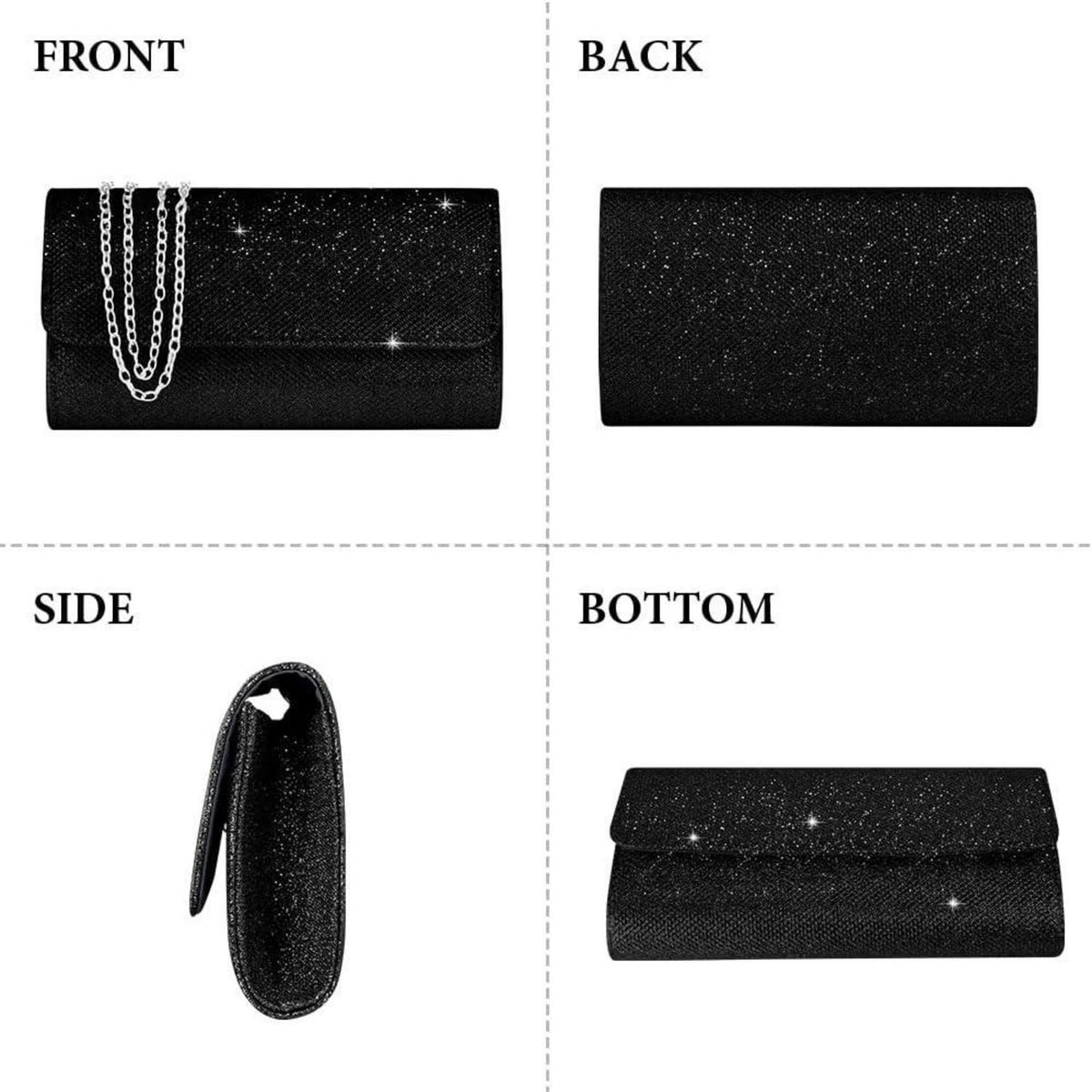Elegante Clutch mit Kette für Damen, Schwarz