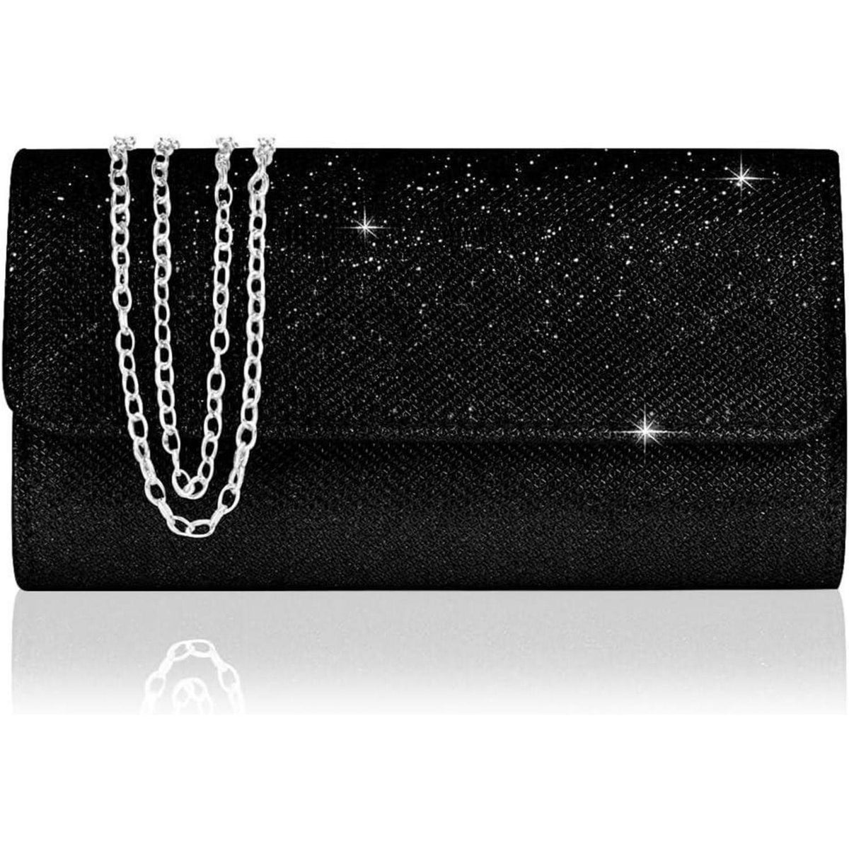 Elegante Clutch mit Kette für Damen, Schwarz