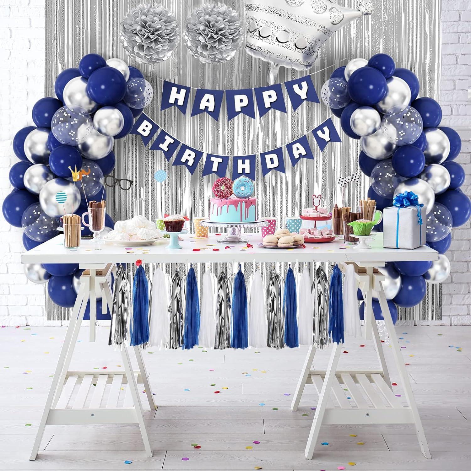 Geburtstagsdeko Blau Silber Party Deko für Mann Frau Kinder