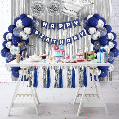 Geburtstagsdeko Blau Silber Party Deko für Mann Frau Kinder