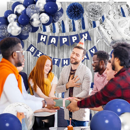Geburtstagsdeko Blau Silber Party Deko Mädchen Jungen Mann Frau