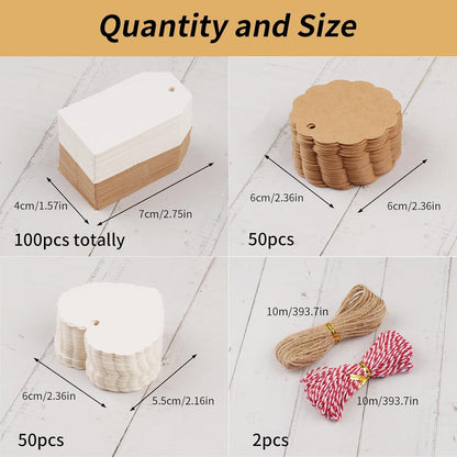 200 Stück Kraftpapier Geschenkanhänger mit Schnur für