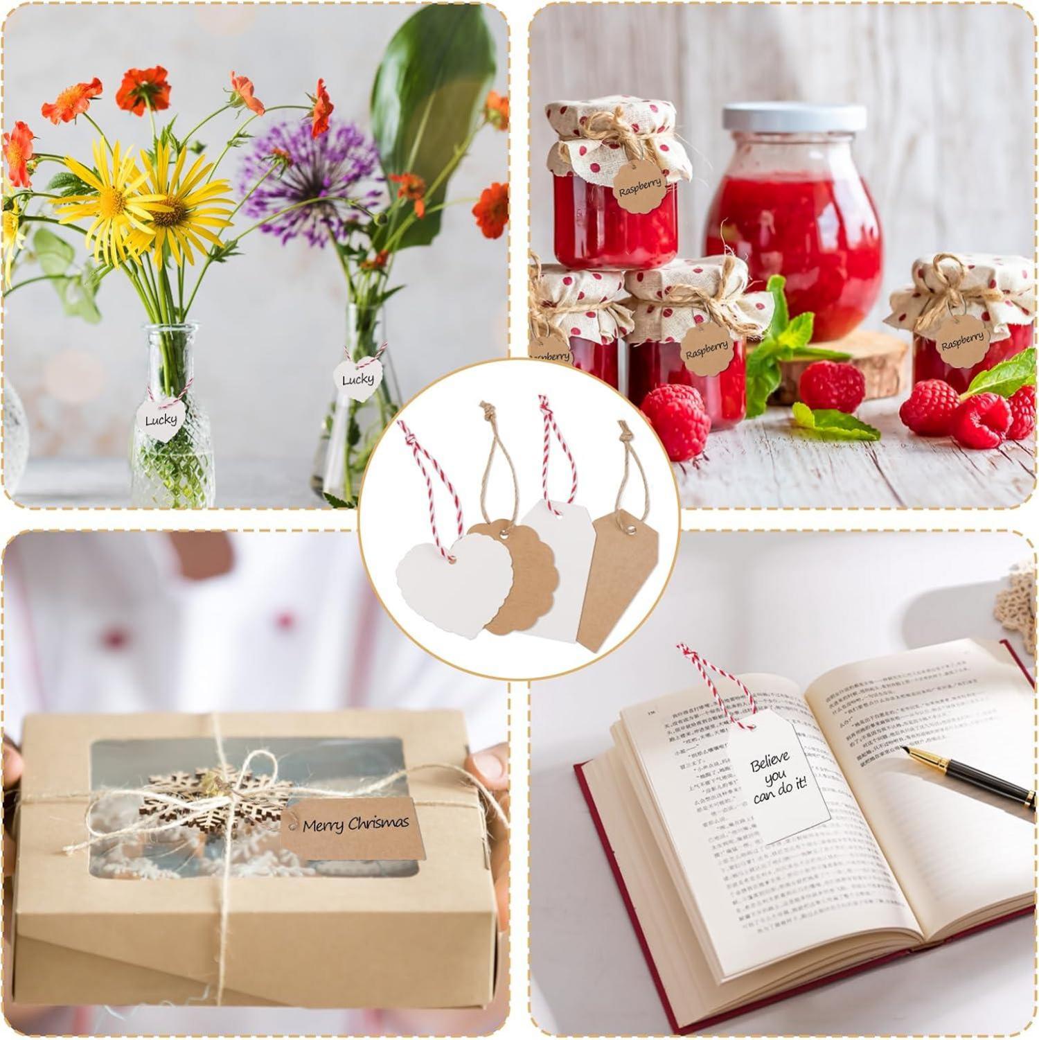 200x Kraftpapier Geschenkanhänger mit Schnur - Hochzeit DIY Handmade
