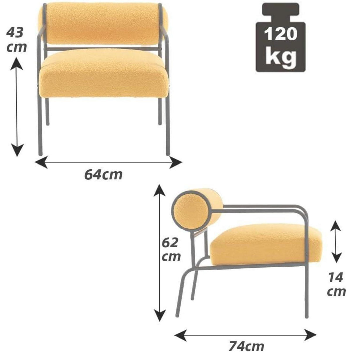 Gelber Lounge-Sessel aus Lammwolle – Bequemer Teddy Sessel für Wohnzimmer