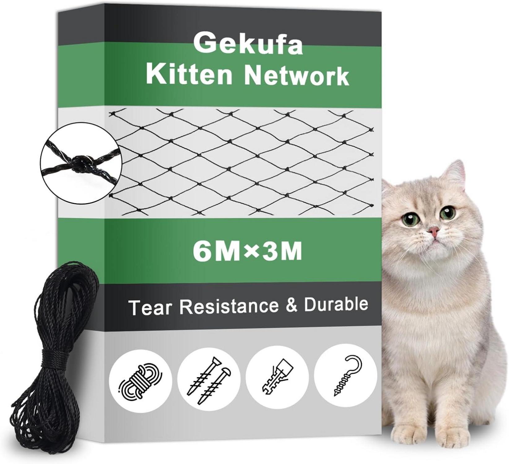 Katzenbalkonnetz Schwarz 6x3m Drahtverstärktes Schutznetz与20m Zubehör