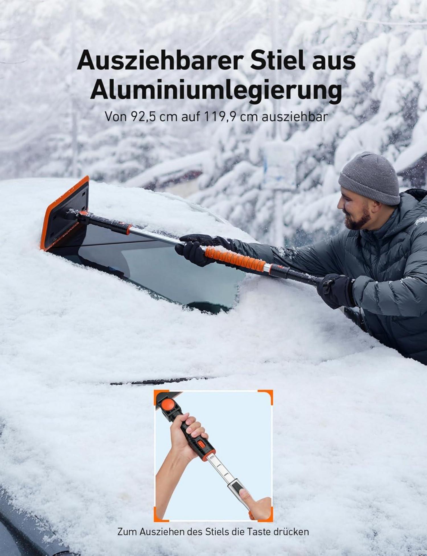 AstroAI 119CM Eiskratzer Schneeschieber Auto ausziehbar_Aluminium_Komfortgriff