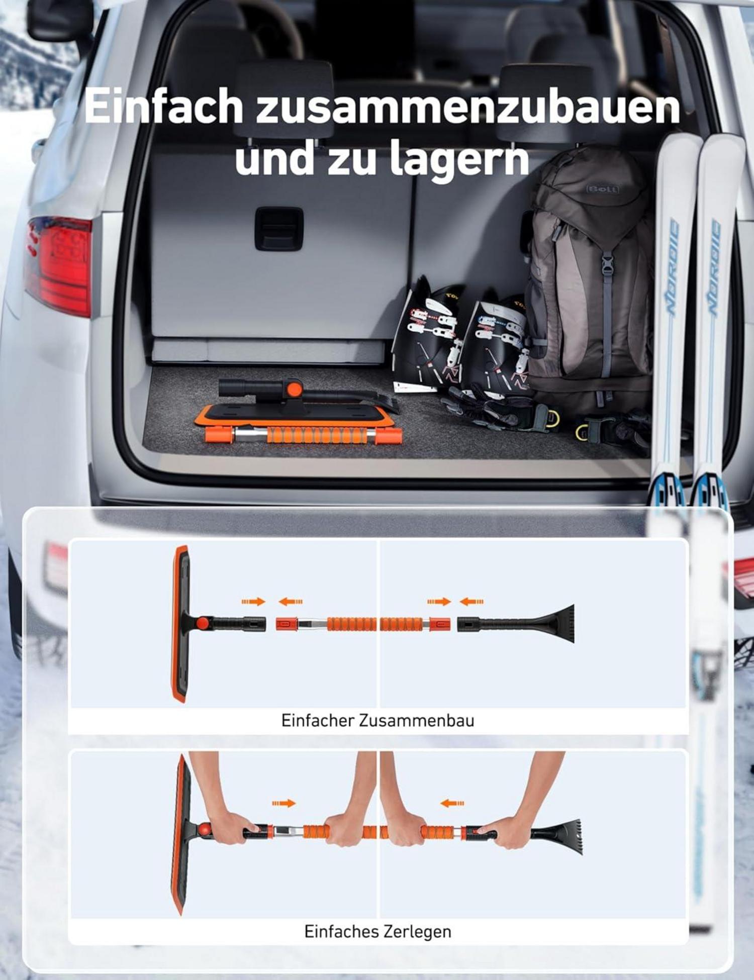 119cm Schneebesen Eiskratzer 2-in-1 abnehmbarer Silikonkopf PKW SUVs