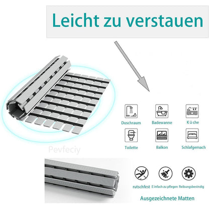 Rutschfeste Duschmatte 122x61 cm – Grau, Entwässerung mit Haken