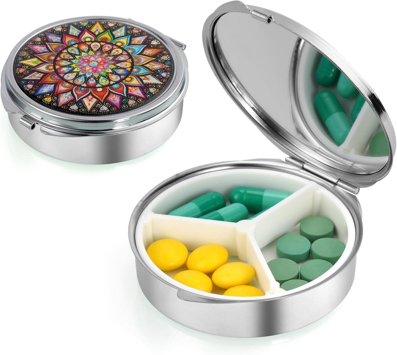 Tablettenbox 7 Tage mit Spiegel und 3 Fächern, Pillendose BPA-frei