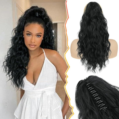 Lockige Clip-in Pferdeschwanzverlängerung 45cm Natürliches Haarteil