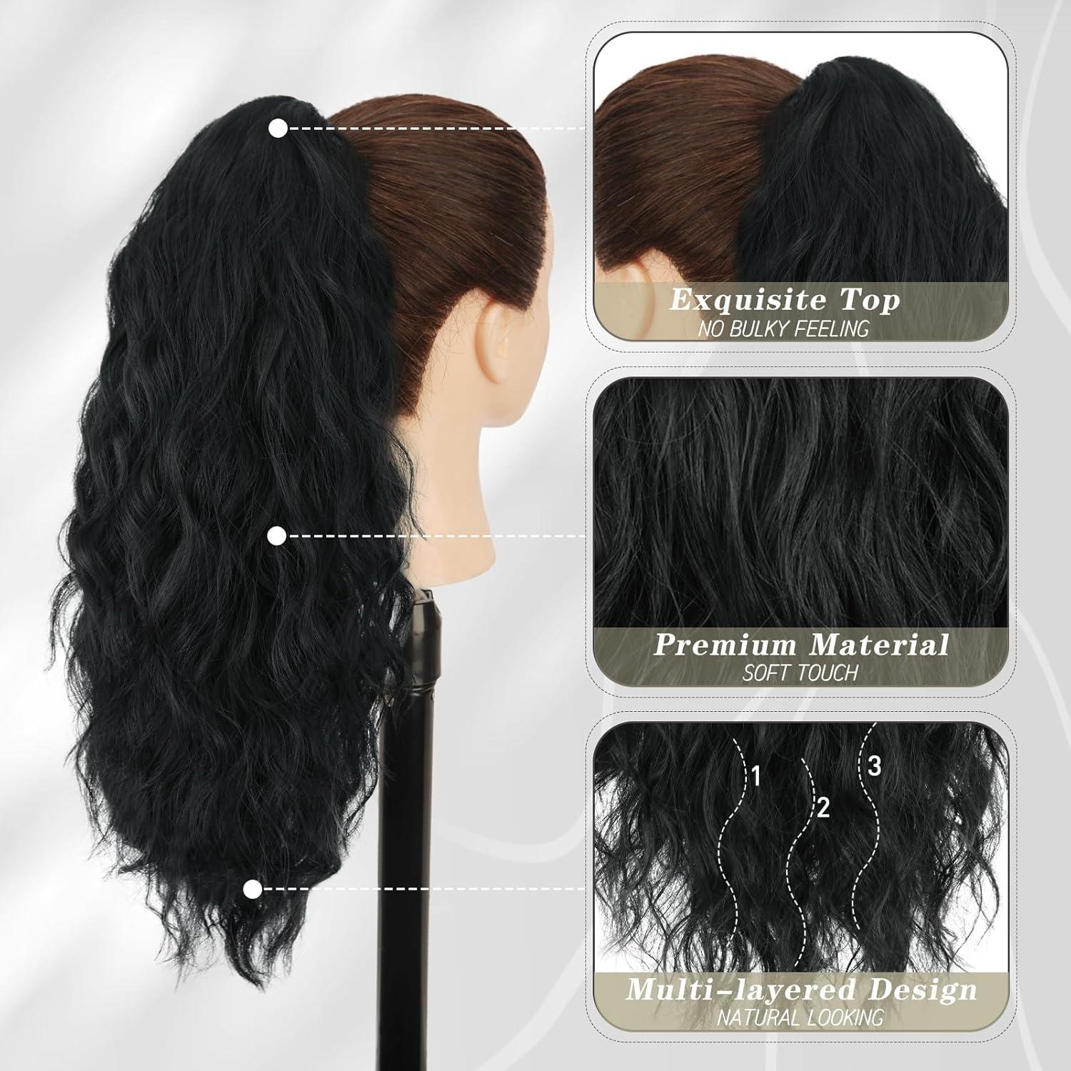 Lockige Clip-in Pferdeschwanzverlängerung 45cm Natürliches Haarteil