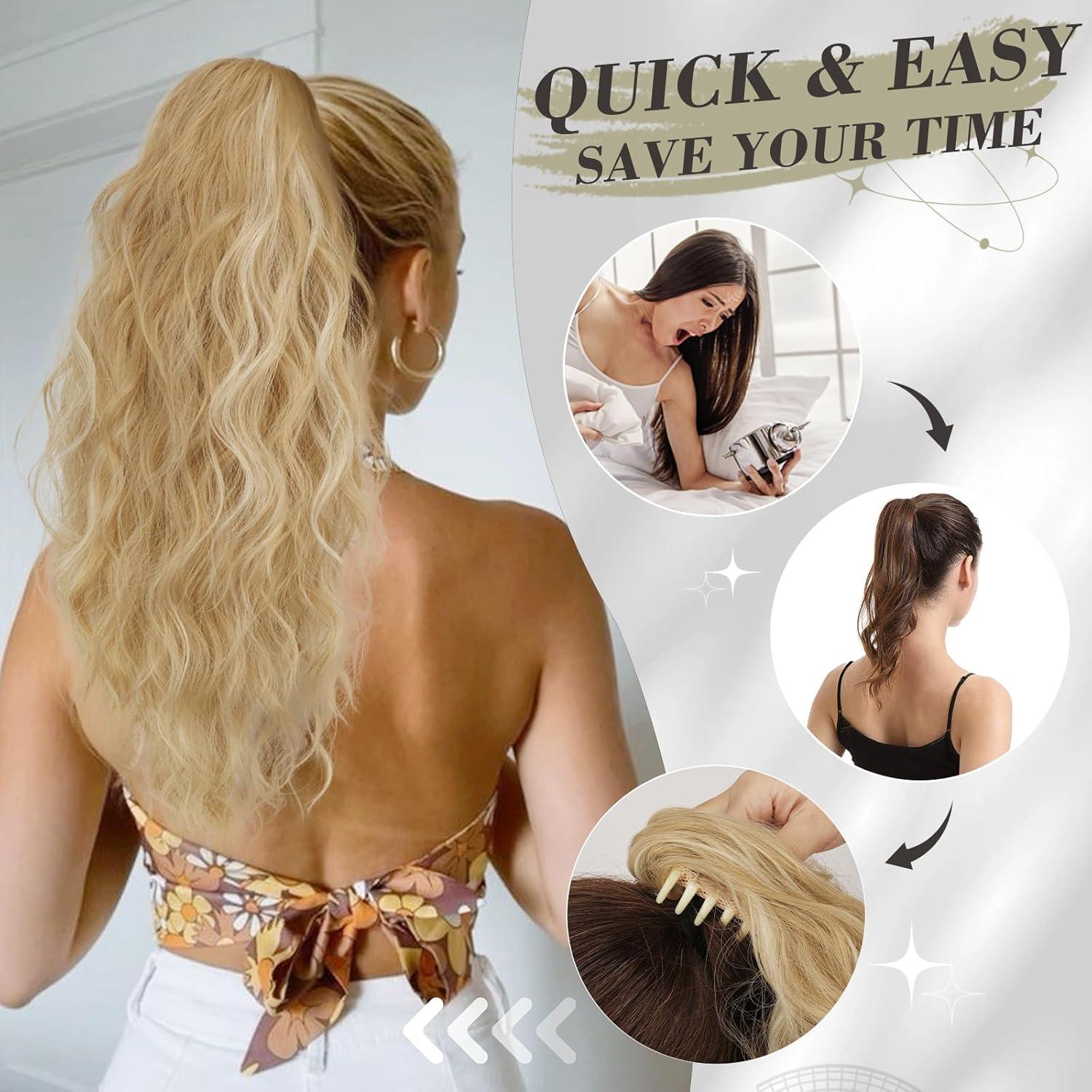 Lockige Clip in Pferdeschwanz Haarverlängerung 45 cm lang, Natur Synthetik Ponytail Extension