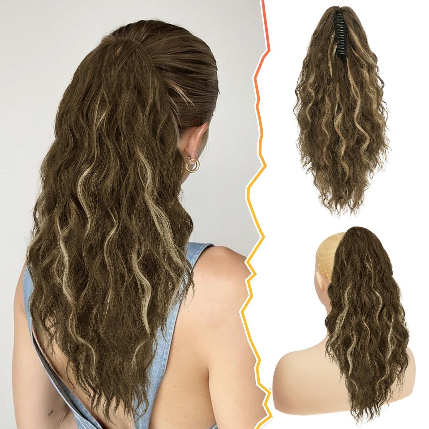 Lockiger Clip-in Pferdeschwanz 45 cm Natürliches Haarteil