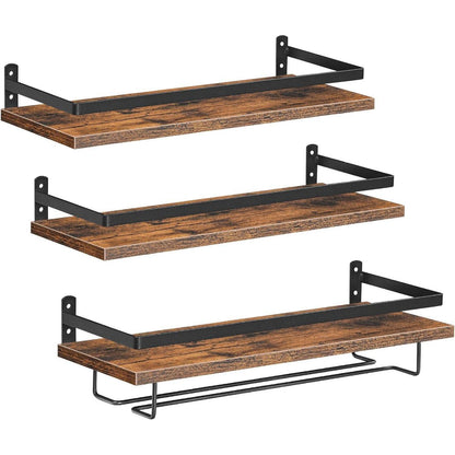 HOOBRO Wand-Weinregal 3er Set mit Glashalter, Vintagebraun