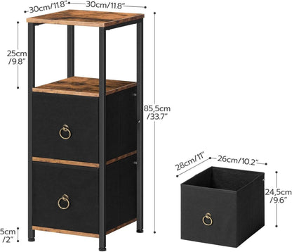Freistehendes Badezimmerregal mit Stoffschubladen, Vintage-Schwarz