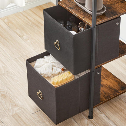 HOOBRO Badezimmerschrank freistehendes Aufbewahrungsregal 2 Stoffschubladen Vintagebraun