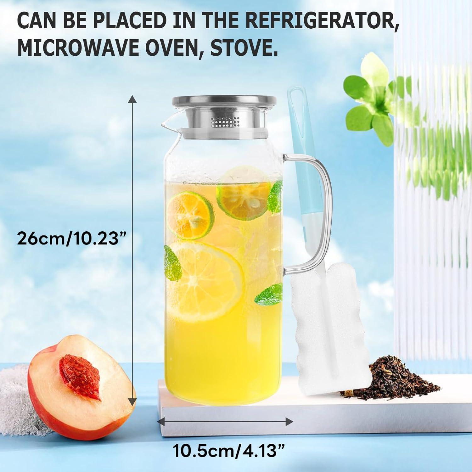 Yirilan 2 Liter Glaskaraffe mit Edelstahldeckel - BPA-frei