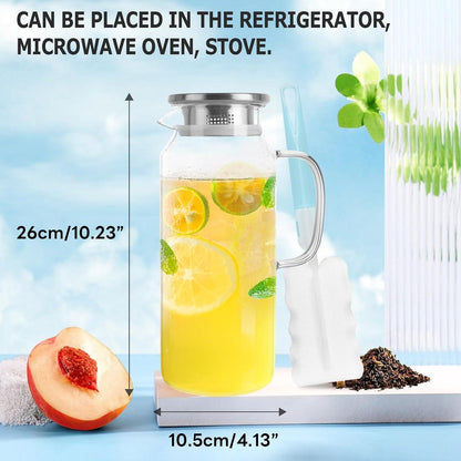 Yirilan 2 Liter Glaskaraffe mit Edelstahldeckel - BPA-frei