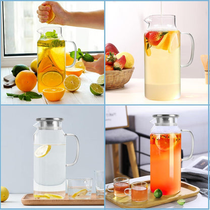 Yirilan 2 Liter Glaskaraffe mit Edelstahldeckel und tropffreiem Ausgießer