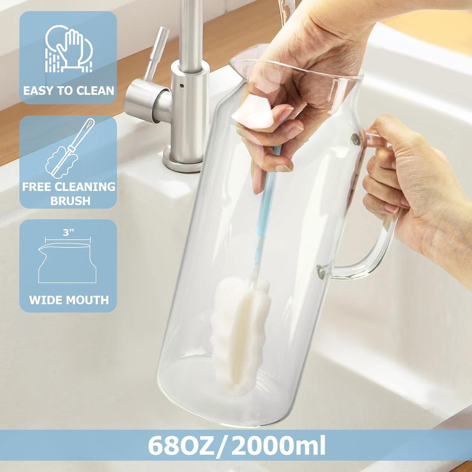 Karaffe Glas Wasserkaraffe 2 Liter mit Edelstahldeckel Borosilikatglas