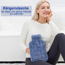 Wärmflasche 2L Naturkautschuk mit Fellbezug und Tasche Blau