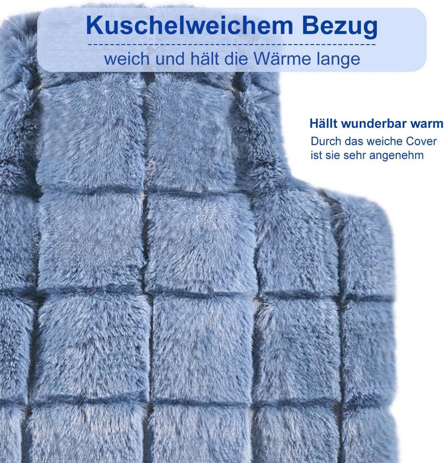 Wärmflasche mit Fellbezug 2L Naturkautschuk Gummi Blau