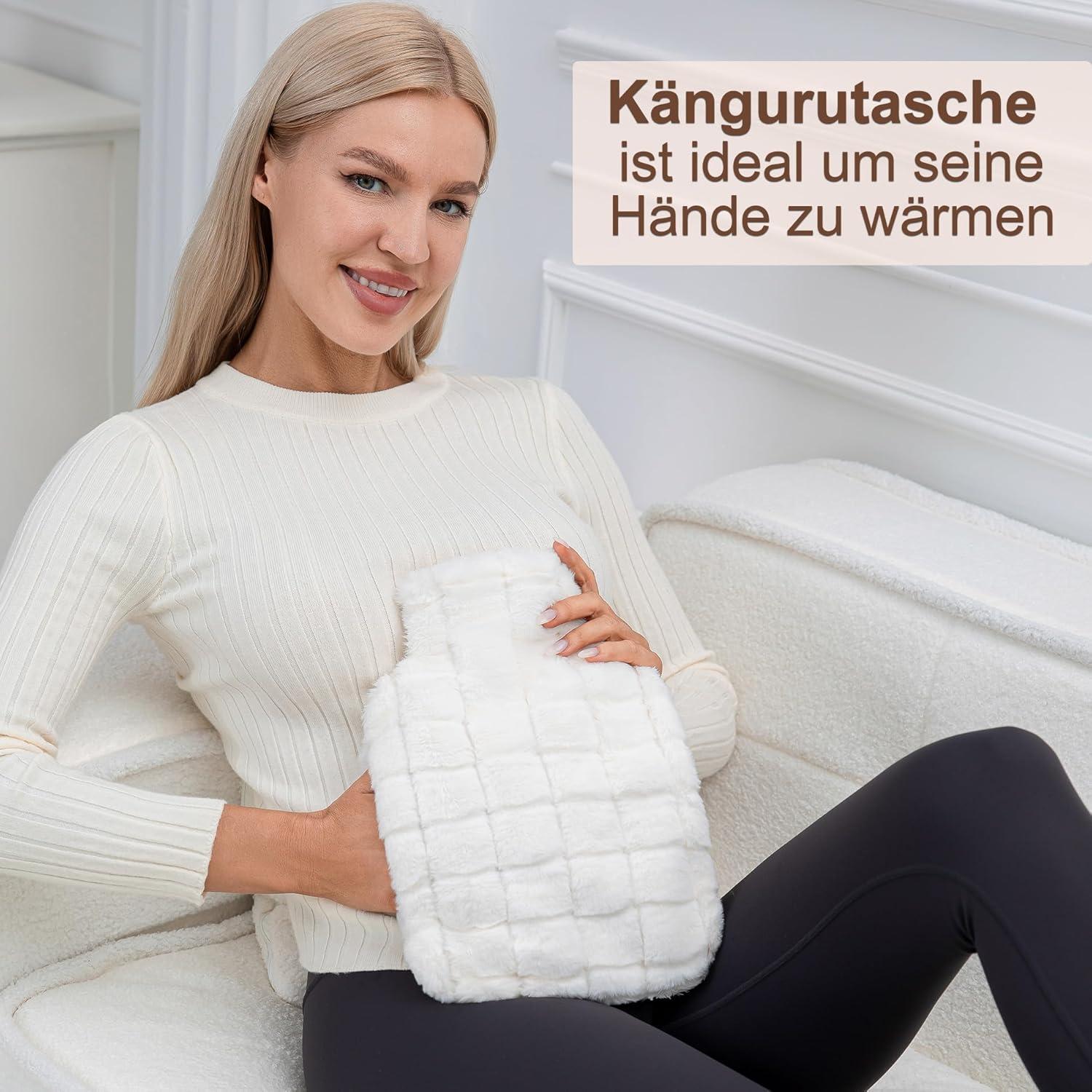 OWOZOI Wärmflasche 2L Naturkautschuk Fellbezug Handwärmer